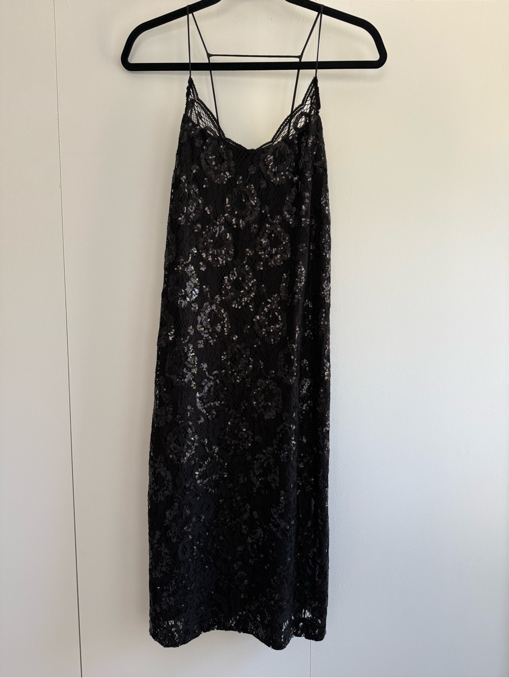 H&M Black Sequin Lace Slip Dress Size 6 - Picture 1 of 5